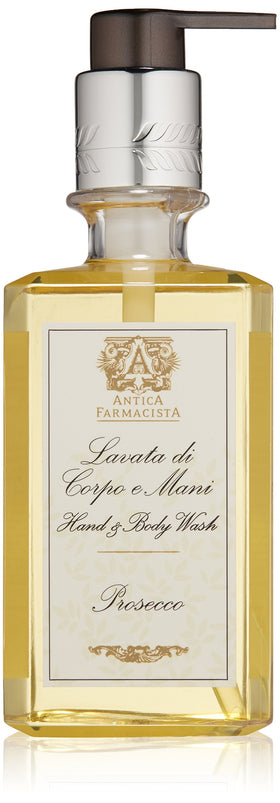 Antica Farmacista bottle front view showcasing Prosecco scent and luxe packaging benefit