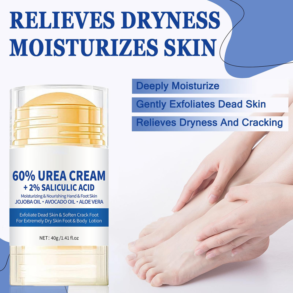 Anweina stick applied to heel demonstrating targeted hydration benefit