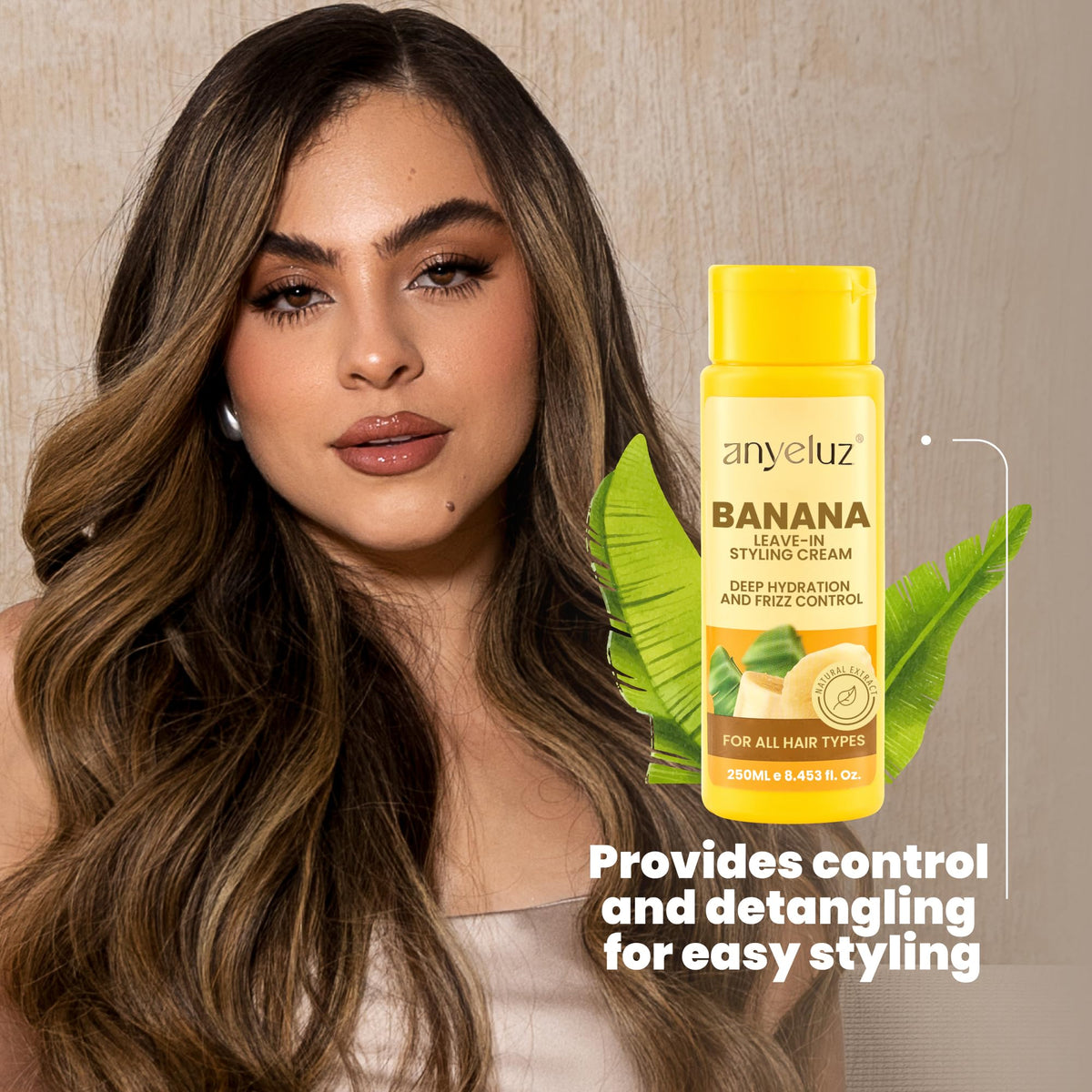 ANYELUZ ingredient label showing banana and nourishing oil blend