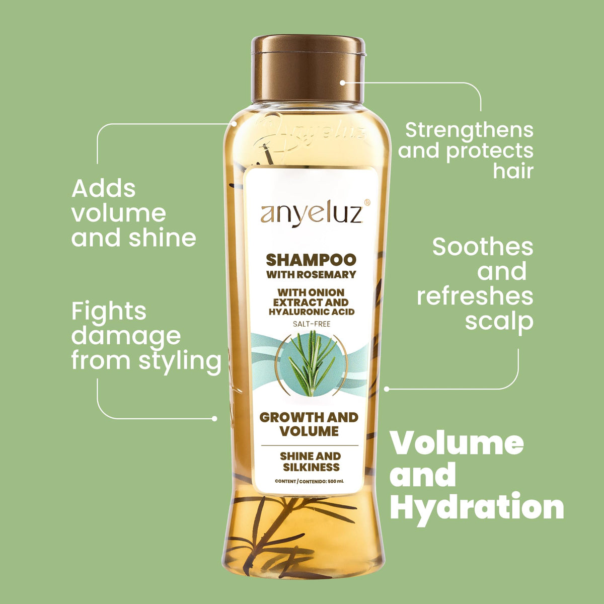 Anyeluz bottle beside a hand to show size and portability benefit
