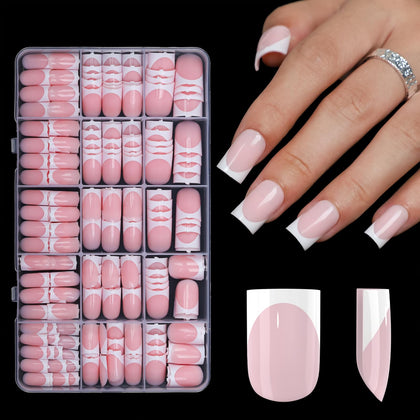 Anyos front packaging showing 300 sharp square French tip nails and easy application