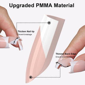 Anyos model hands wearing French tips showcasing salon-style pink and white look