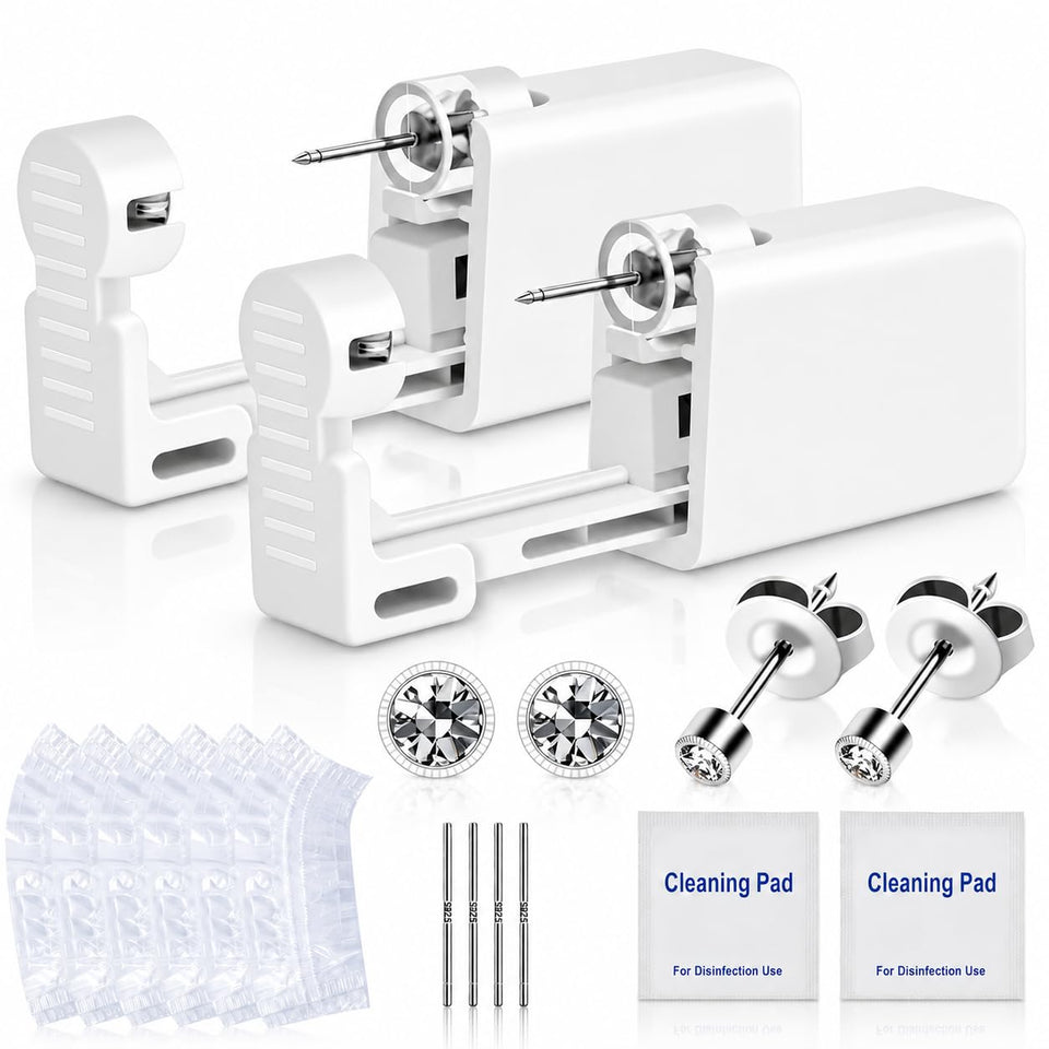 Anzero front packaging showing sterile single-use kit and contents for safe home piercing