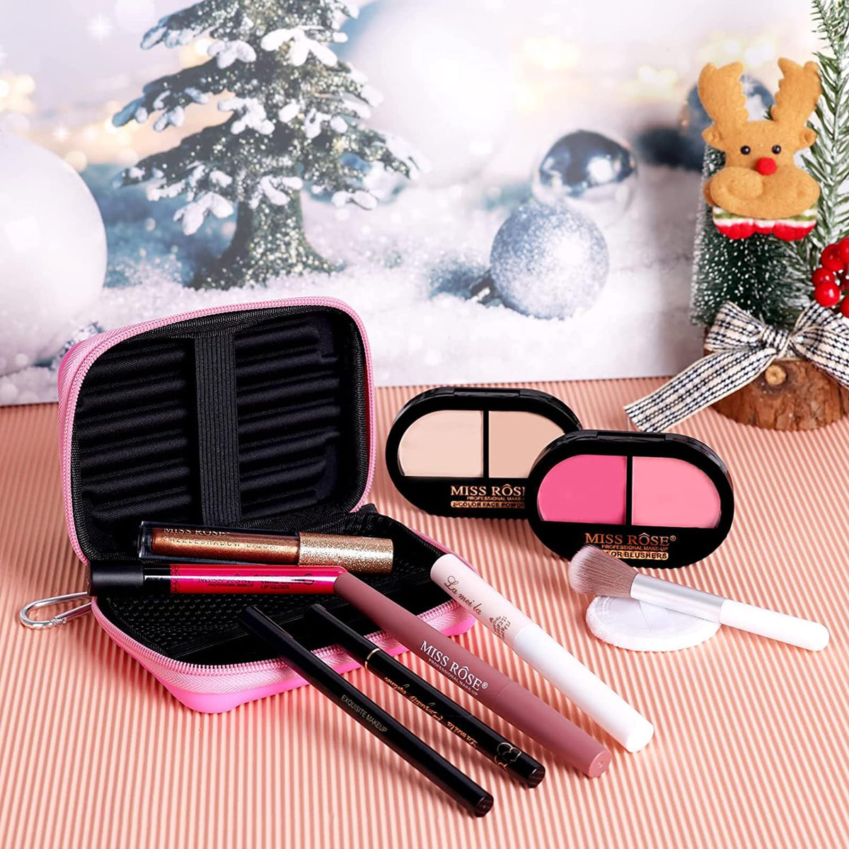 AOLIKOKO lip gloss and double-ended lipstick displayed for color options