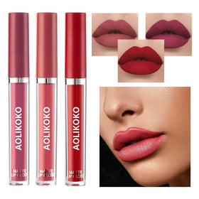 AOLIKOKO lipstick and blush swatches showing color payoff and buildability