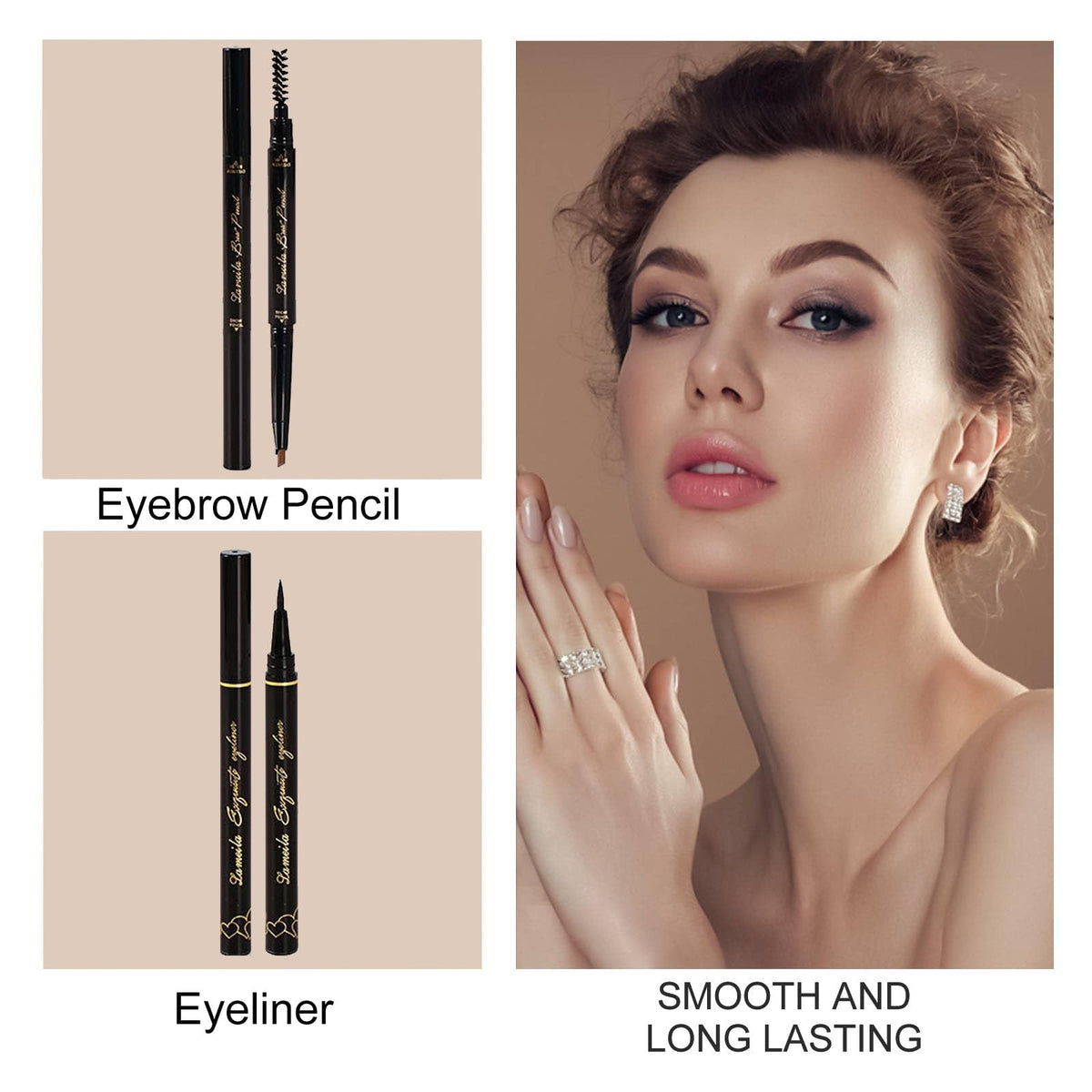 AOLIKOKO mascara and eyeliner shown in use for defined lashes
