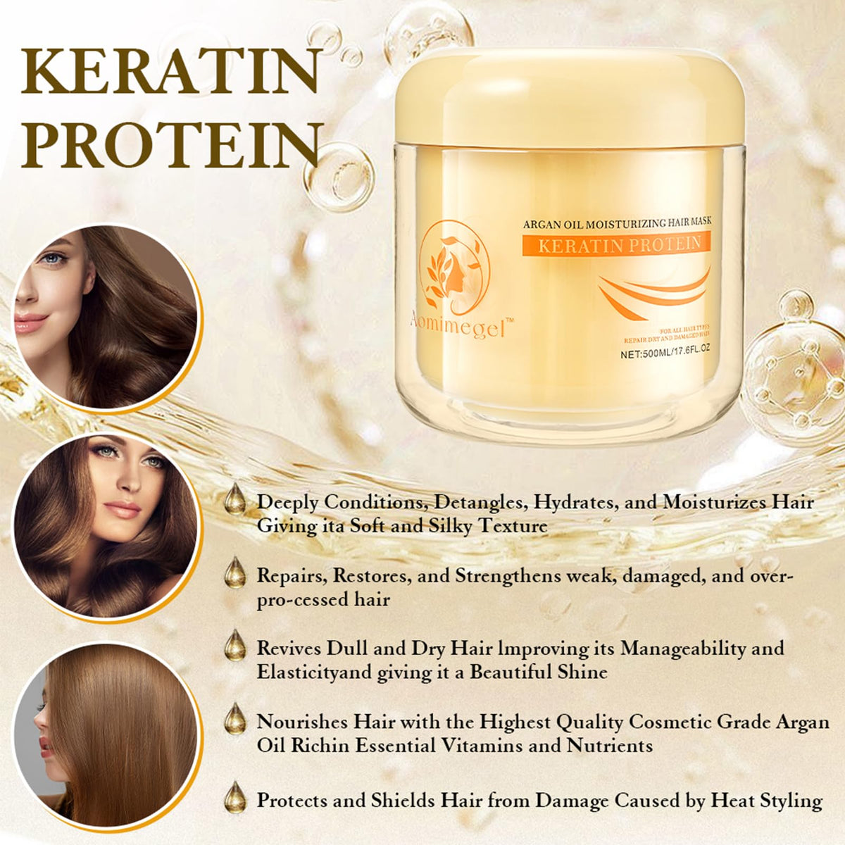 Aomimegel before and after hair comparison showing visible strength and shine benefit