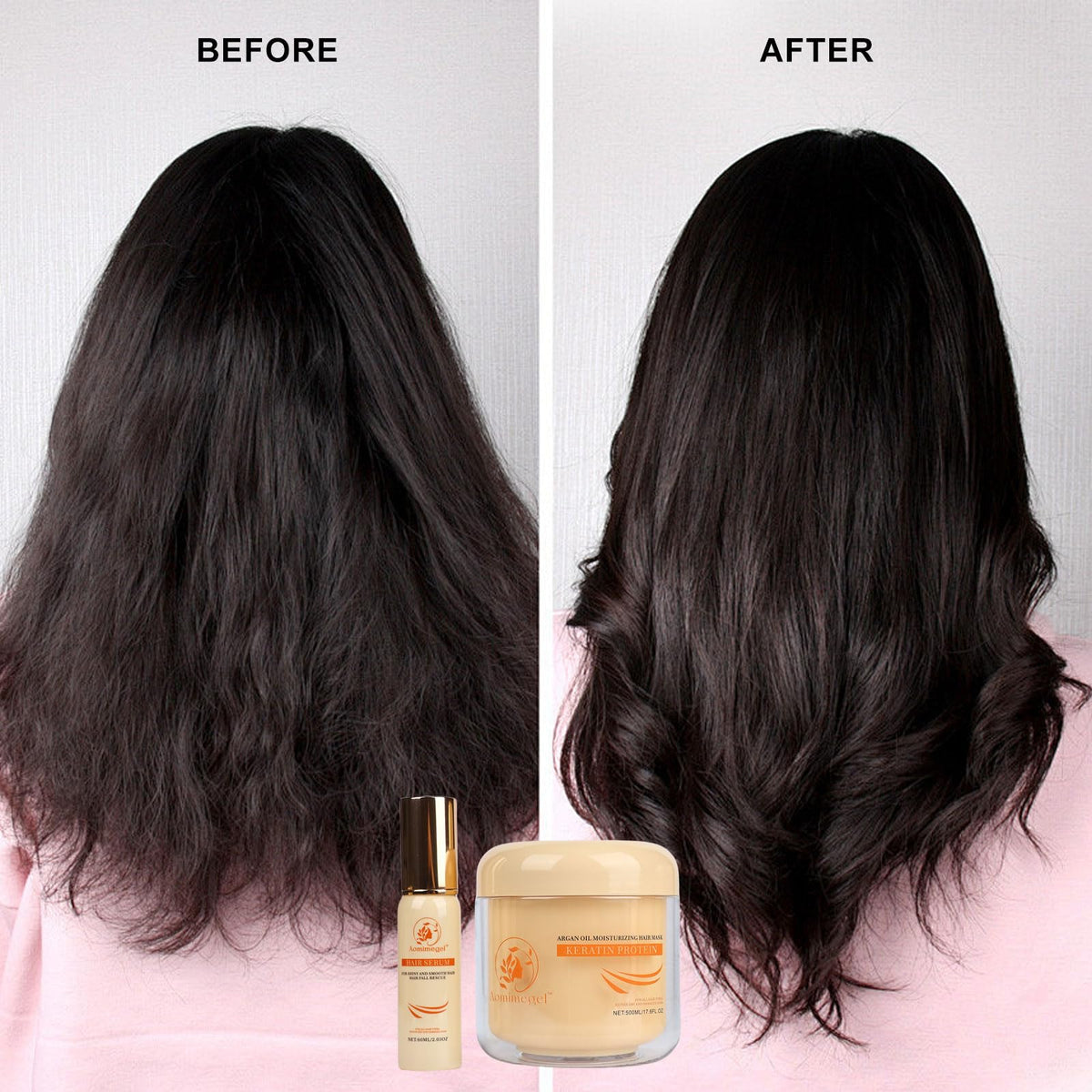 Aomimegel ingredients display with argan oil and collagen for repair