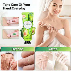 Aottom hand applying lotion showing smooth, non-greasy finish benefit