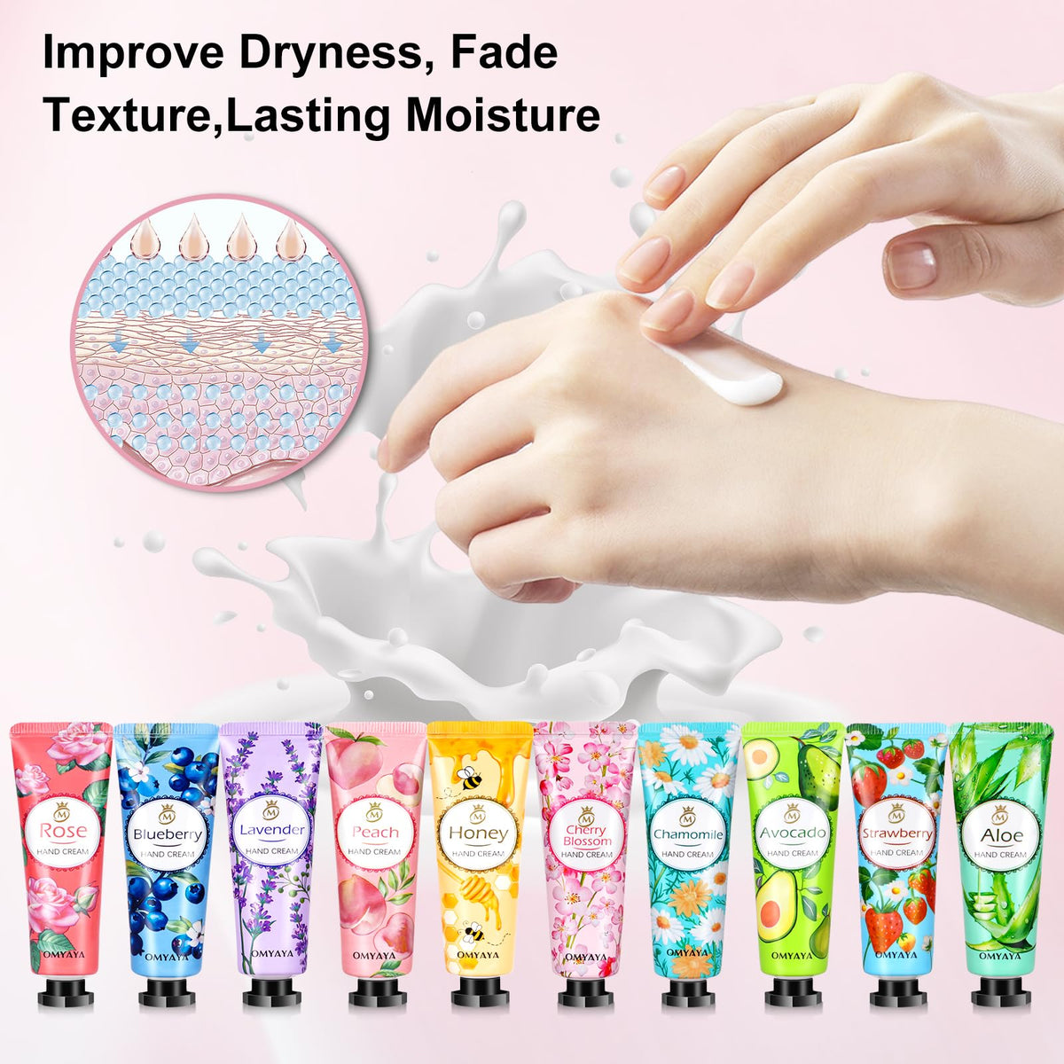 Aottom variety array of ten scented tubes demonstrating fragrance options