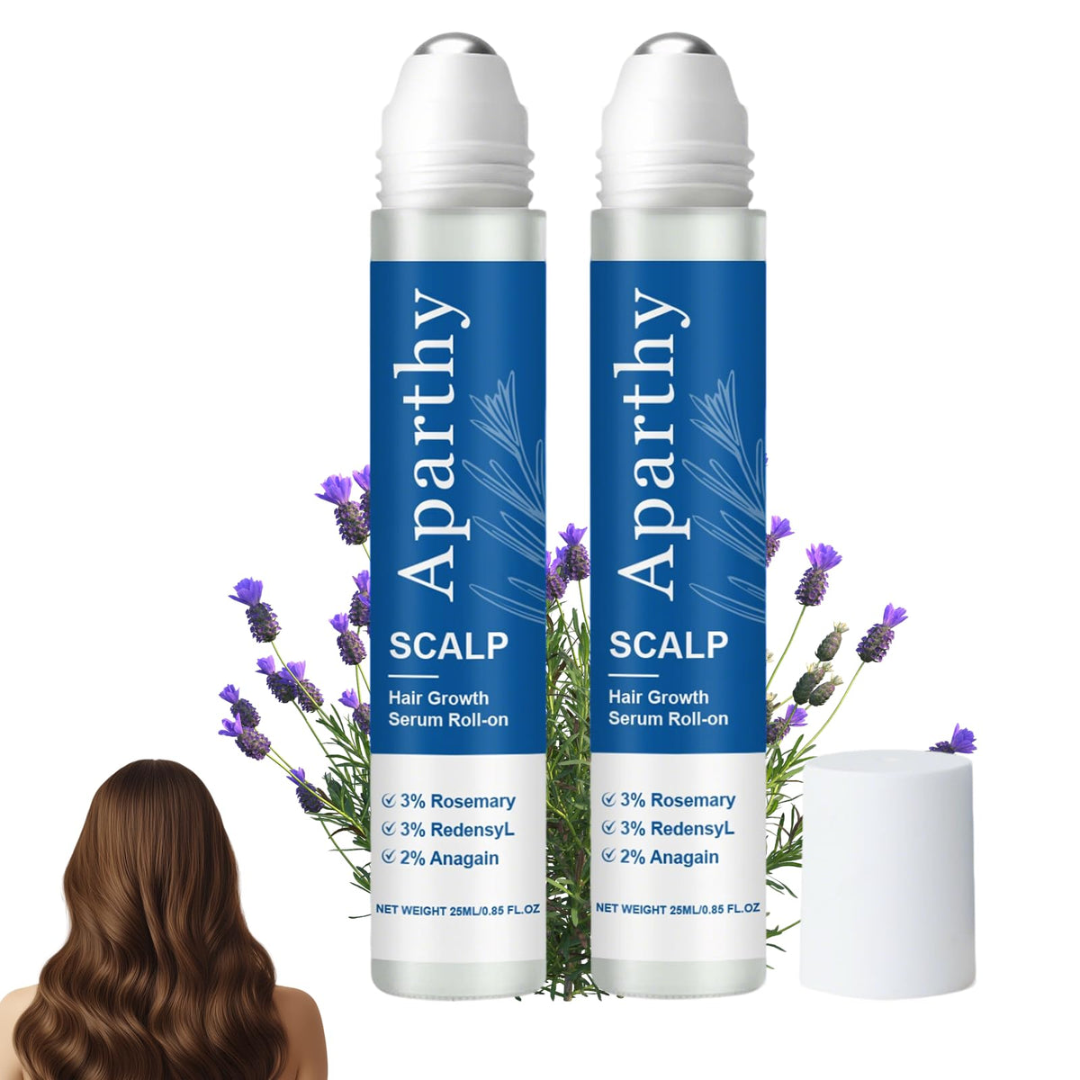Aparthy roll-on front packaging showing two bottles and brand benefits