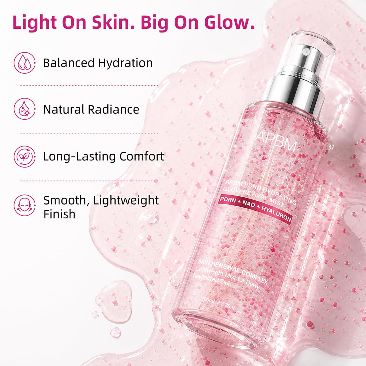 APBM dual-layer oil bead detail illustrating fresh serum-on-spray benefit