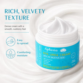Aphesia packaging label close-up listing 40% urea and 2% salicylic acid benefits