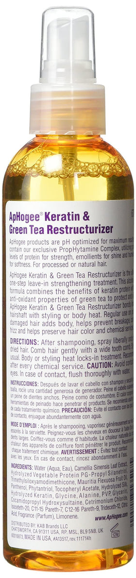 Aphogee keratin and green tea close-up highlighting active ingredients and strengthening benefit