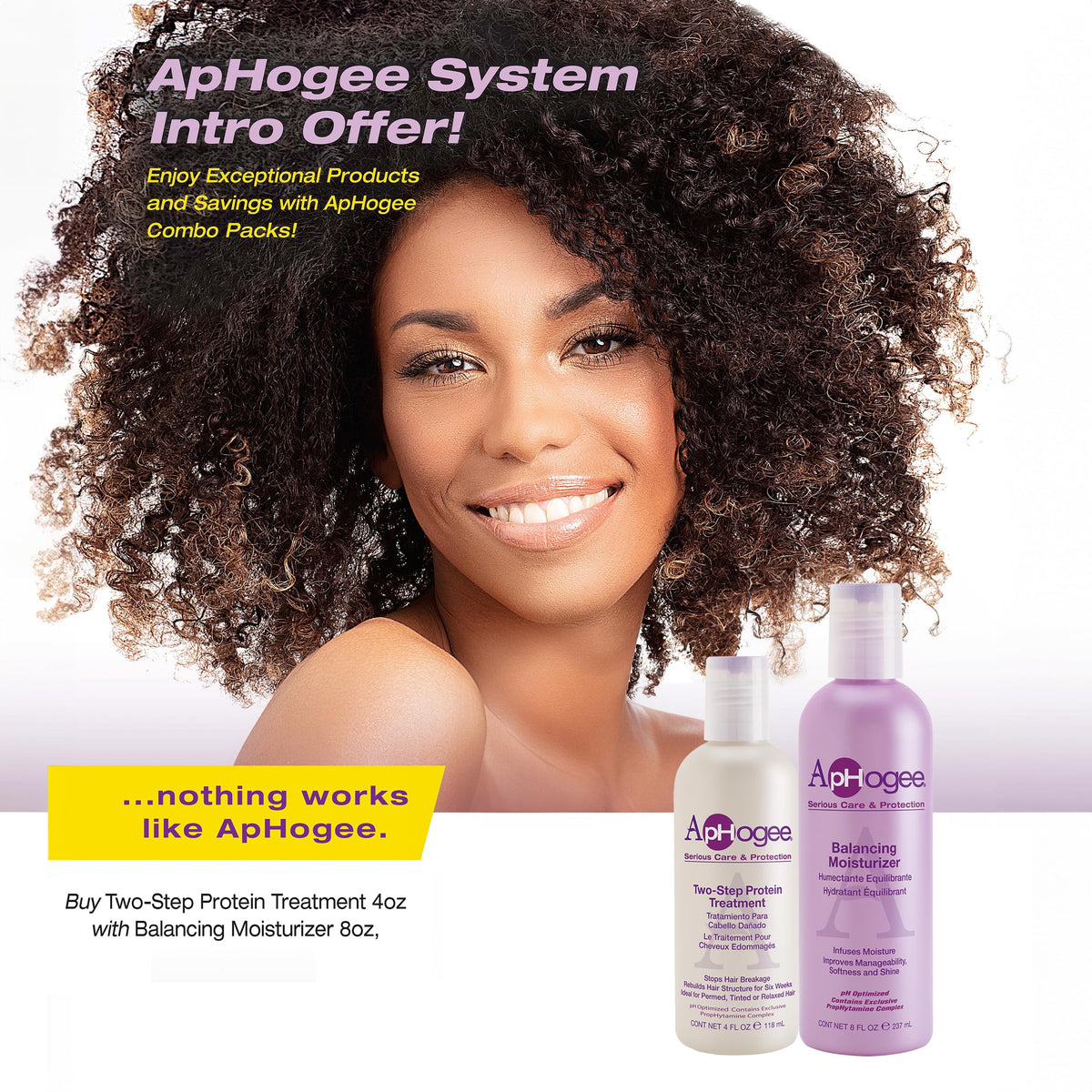 Aphogee protein treatment close-up bottle emphasizing concentrated restorative formula