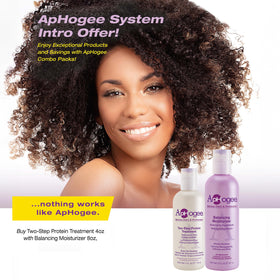 Aphogee protein treatment close-up bottle emphasizing concentrated restorative formula