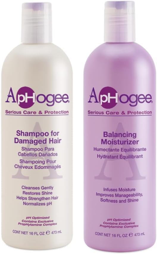ApHogee front packaging of shampoo and balancing moisturizer shows repair benefits