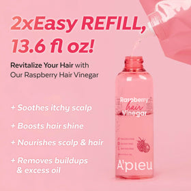 Applying A'PIEU raspberry rinse to wet hair for clarifying and smoothing