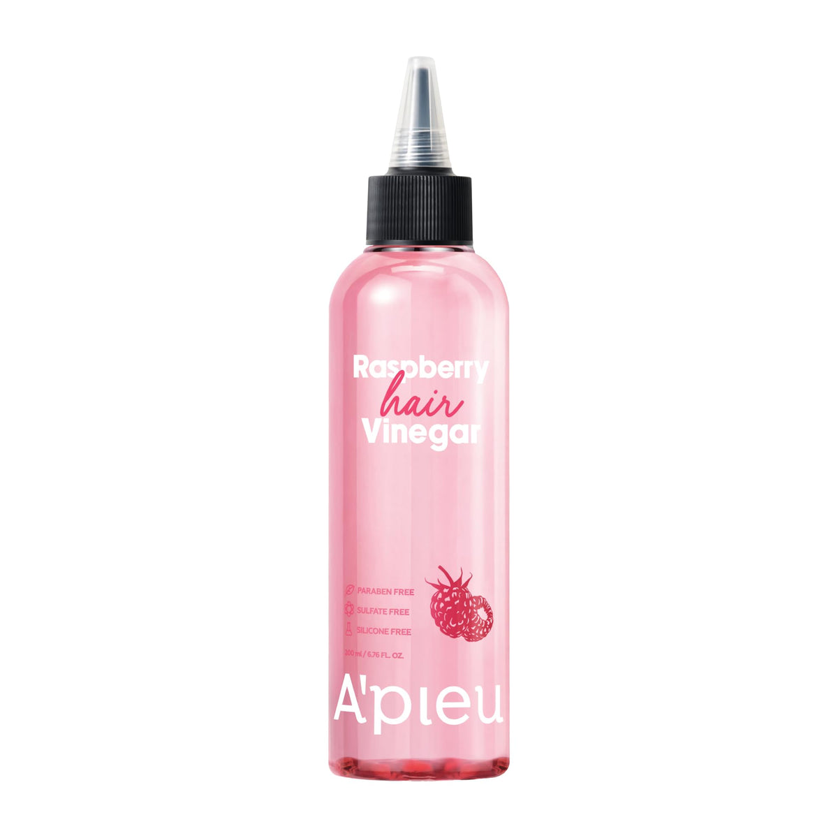 A'PIEU front bottle showing raspberry hair vinegar rinse and clean packaging