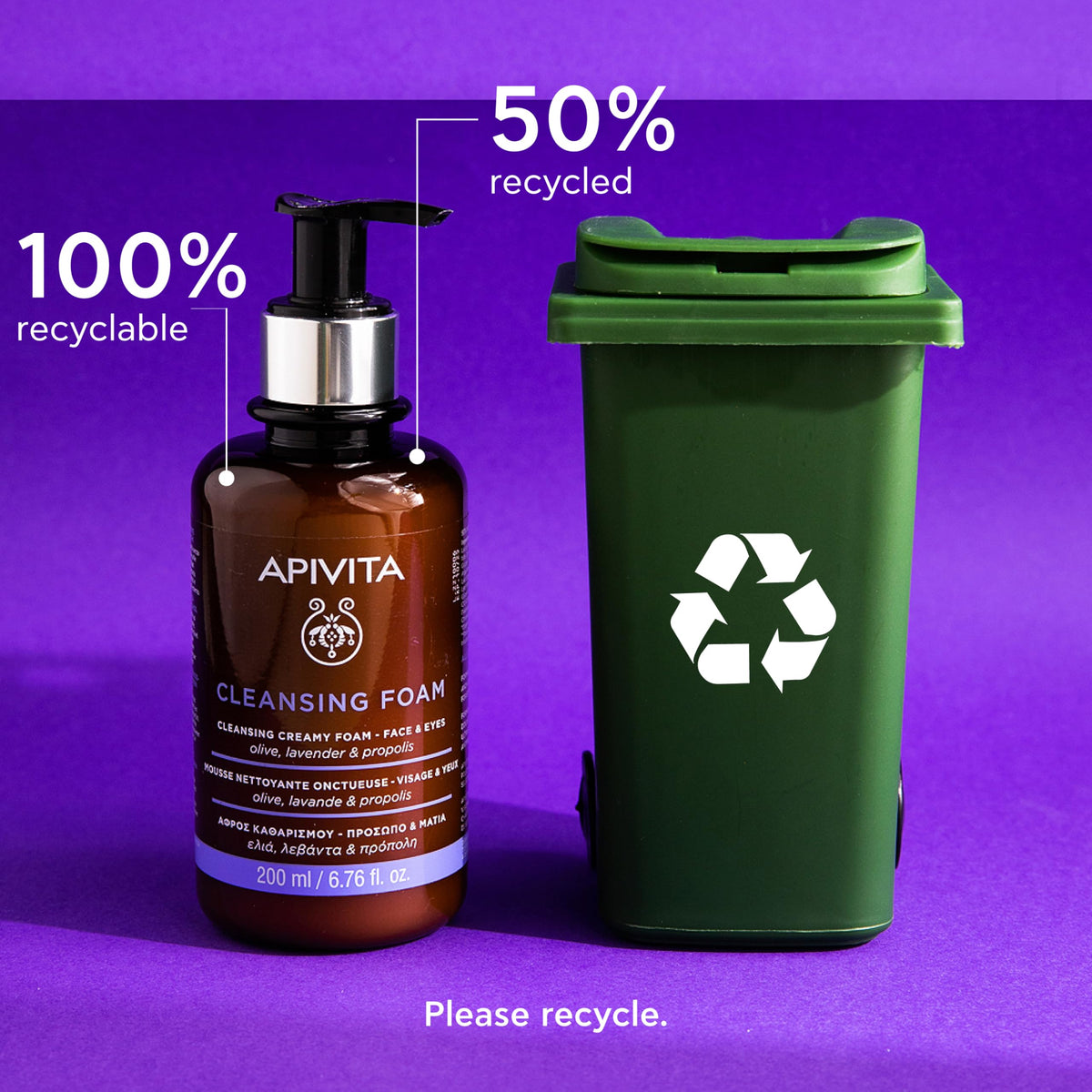 Apivita in-use removing makeup from face demonstrating gentle eye-safe cleansing