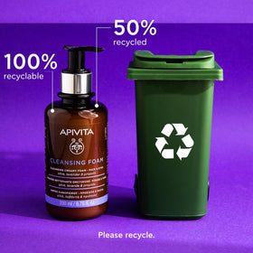 Apivita in-use removing makeup from face demonstrating gentle eye-safe cleansing