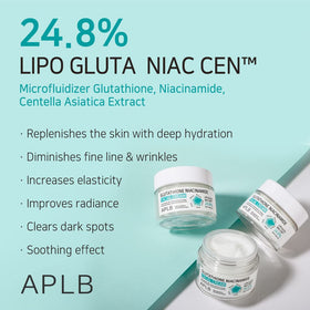 APLB product label detail highlighting glutathione and niacinamide concentrations