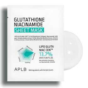 APLB front packaging showing LIPO GLUTA NIAC CEN mask, clear product benefits
