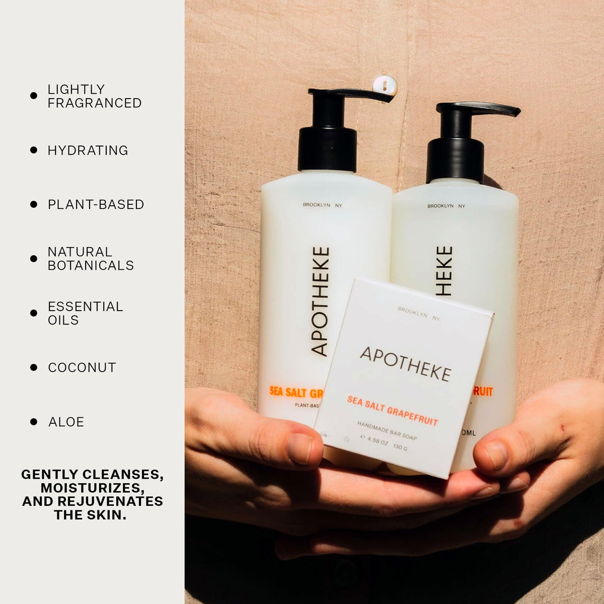 APOTHEKE lather texture on palm illustrating gentle, hydrating foam