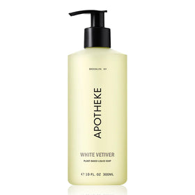 APOTHEKE front bottle shot showing sleek label and elegant vetiver scent benefit
