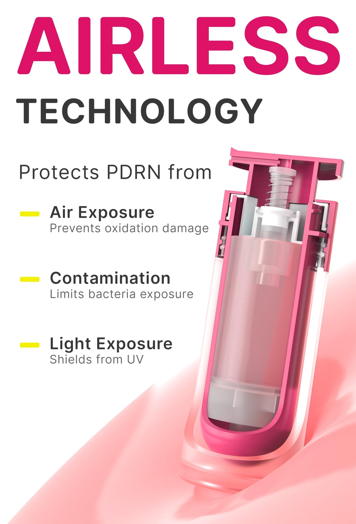 Apparent airless pump detail preserving PDRN potency and freshness