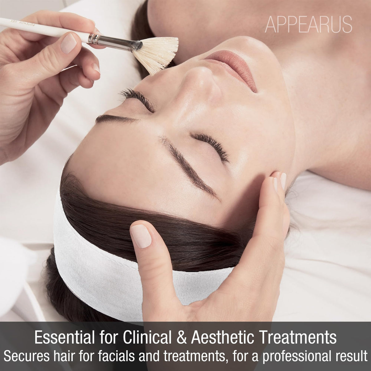 APPEARUS headband on model in spa keeping hair away during treatment