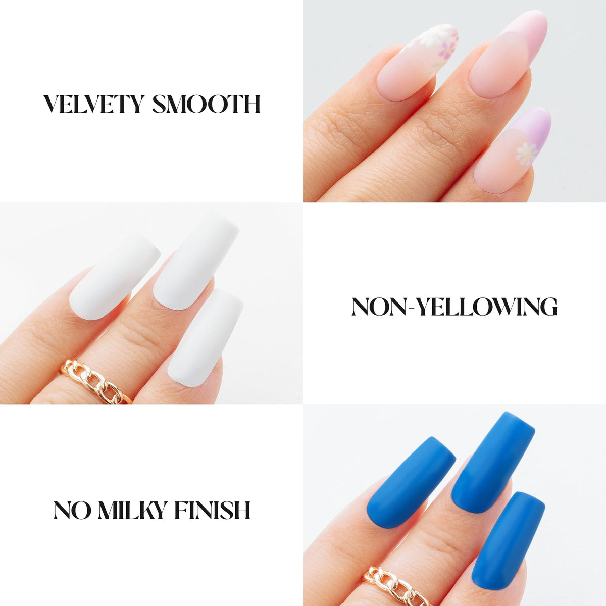 APRÉS topcoat on nails before and after showing durable matte transformation