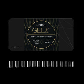 APRÉS box front showing 280 Gel-X tips and included half sizes for faster fitting