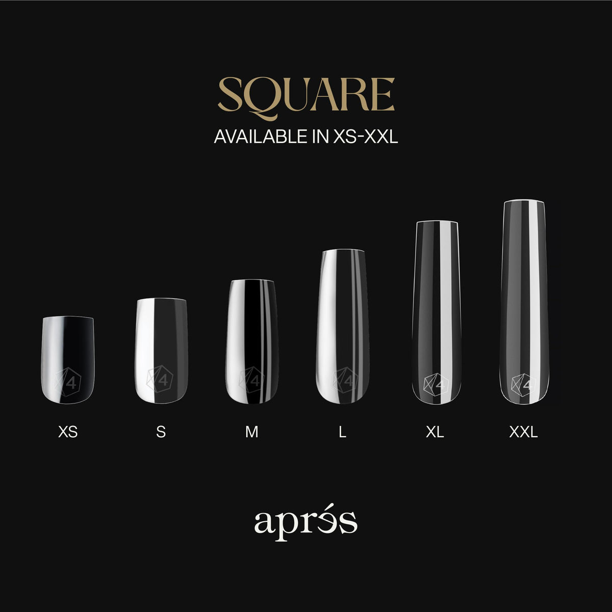 APRÉS spread of all 14 sizes illustrating quick size selection and organized kit