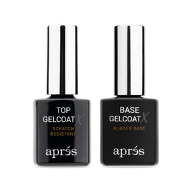 APRÉS front packaging of Base Coat X and Top Gelcoat X shows contents and benefits