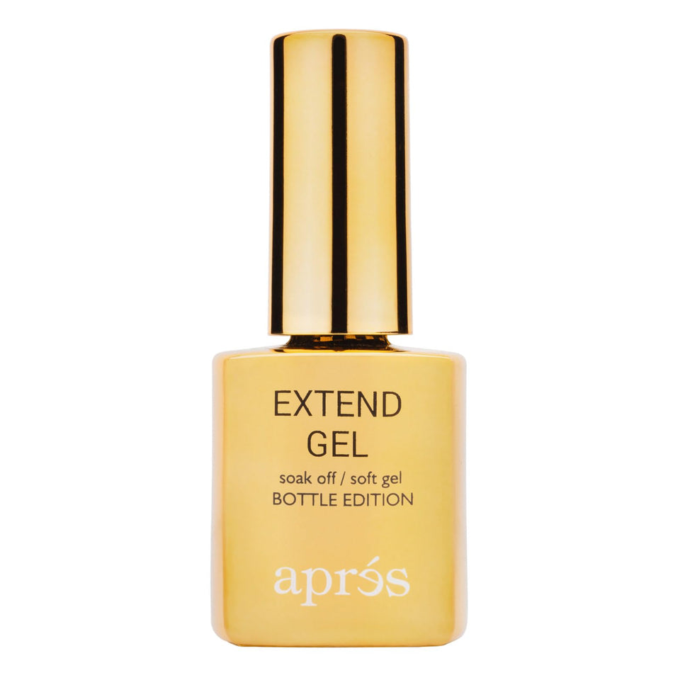 APRÉS gold bottle front packaging showing professional gel adhesive benefits