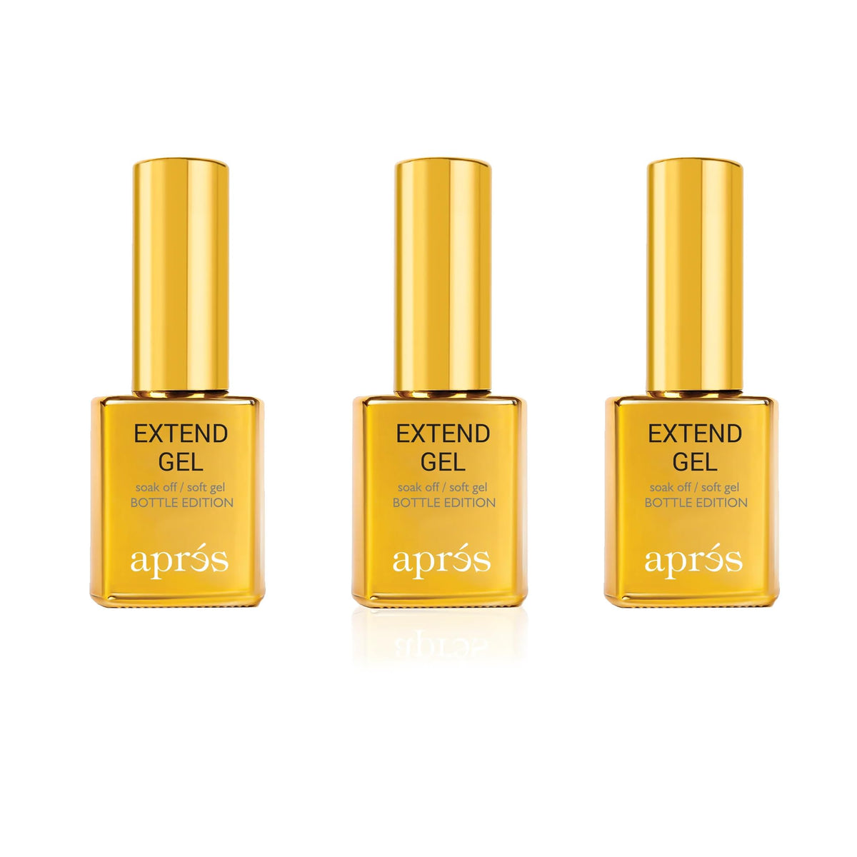 APRÉS gold bottle front view showing label and 15mL capacity, professional appeal