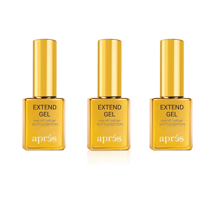 APRÉS gold bottle front view showing label and 15mL capacity, professional appeal