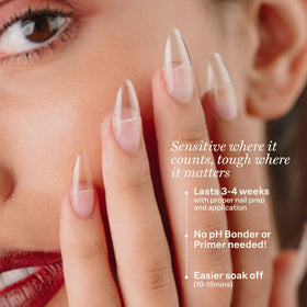 APRÉS adhesive applied to natural nail showing controlled thin layer for better bond