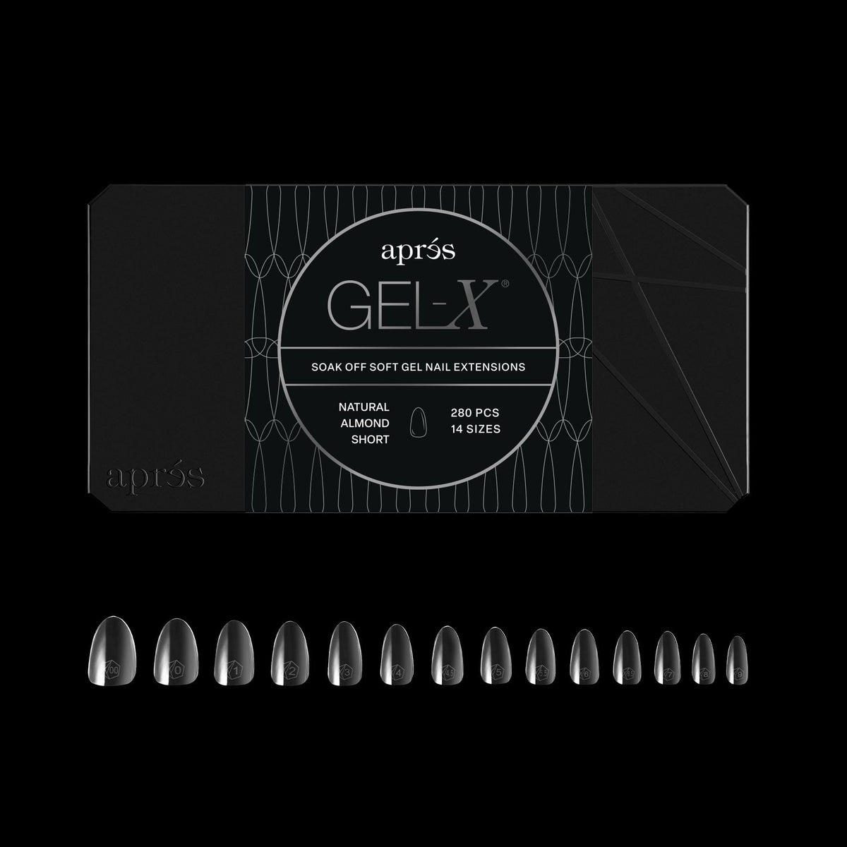 APRÉS front packaging of Gel-X Almond 280-count showing full contents and benefits
