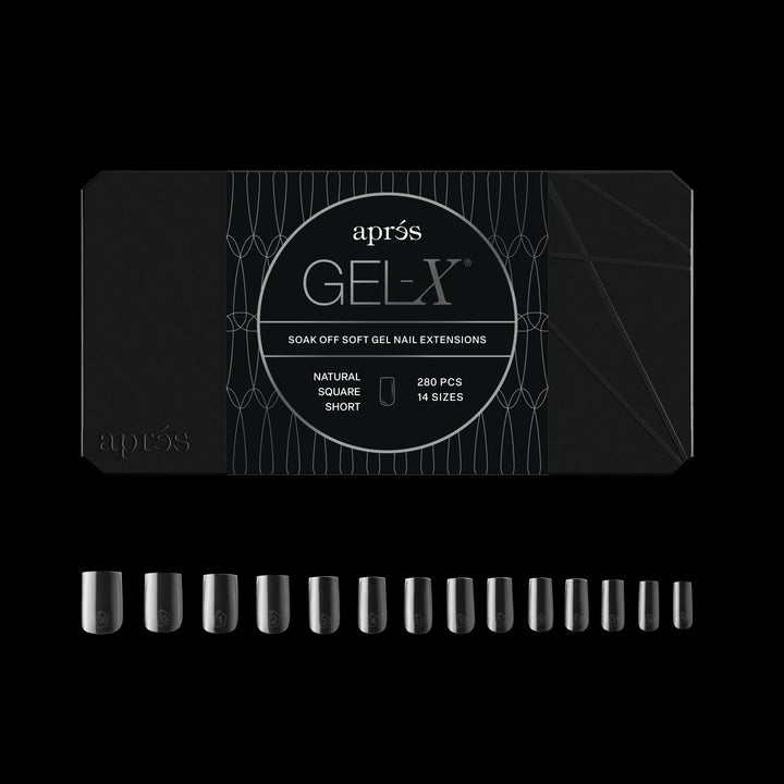 APRÉS box front packaging showing 280 Gel-X tips and included sizes for quick selection