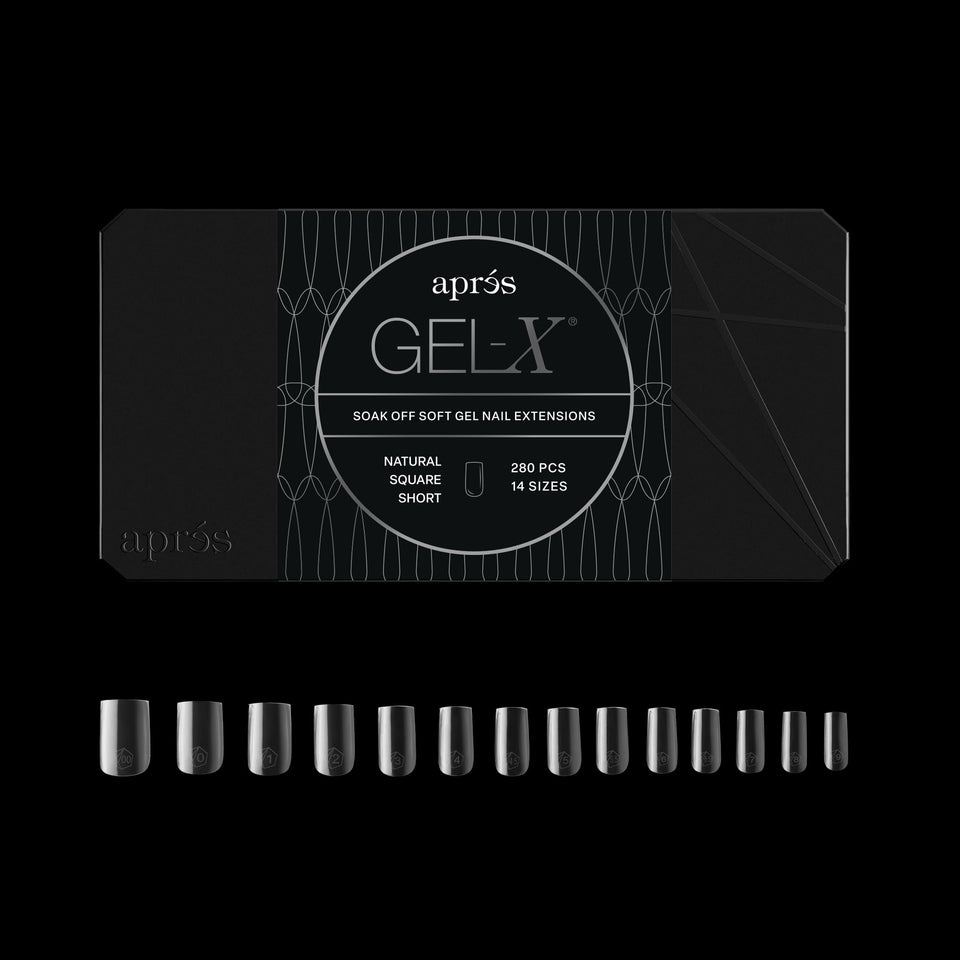 APRÉS box front packaging showing 280 Gel-X tips and included sizes for quick selection