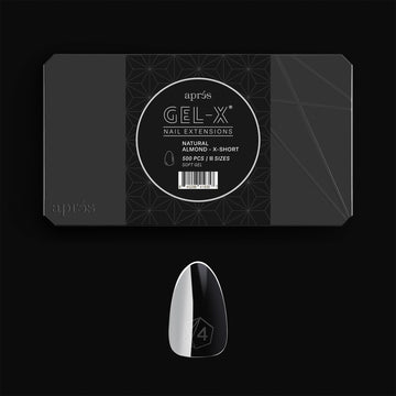 APRÉS front packaging showing box of 500 Gel-X tips and quantity benefit