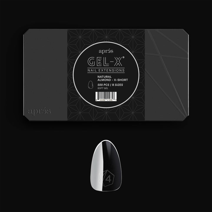 APRÉS front packaging showing box of 500 Gel-X tips and quantity benefit