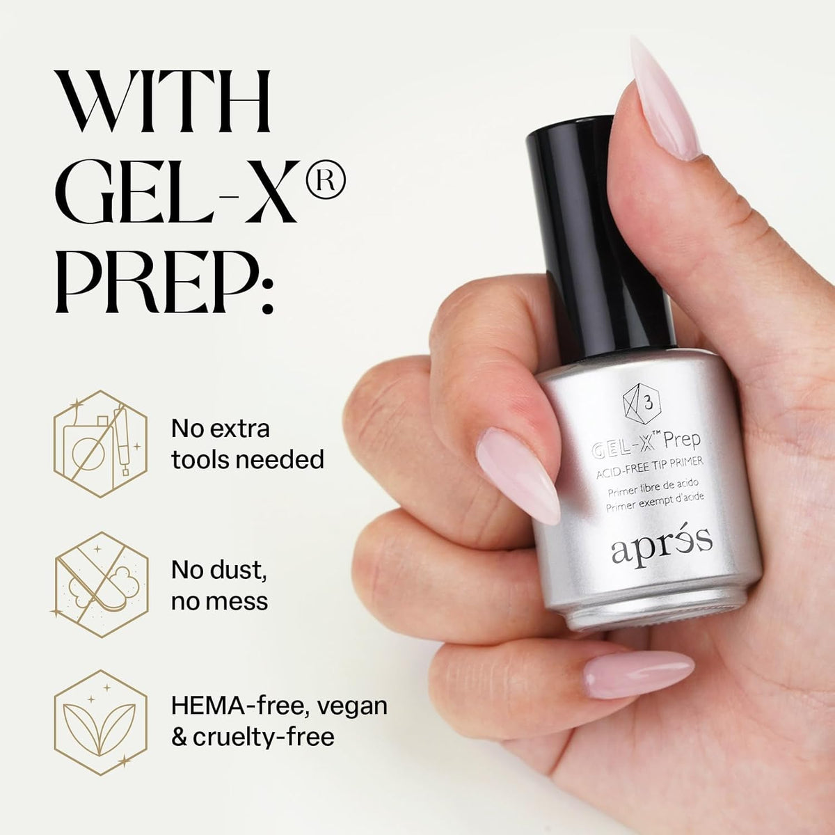 APRÉS Gel‑X Prep applied with brush demonstrating precise application and clean workflow