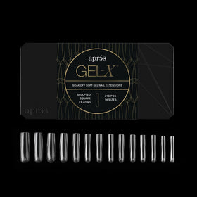 APRÉS front view of boxed Gel-X tips showing 210 soft tips and clean packaging benefit