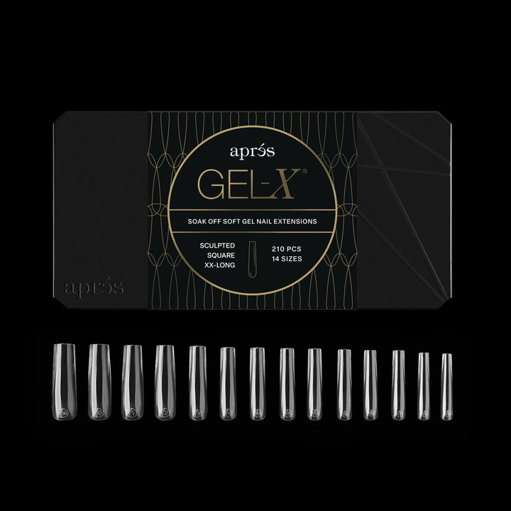 APRÉS front view of boxed Gel-X tips showing 210 soft tips and clean packaging benefit
