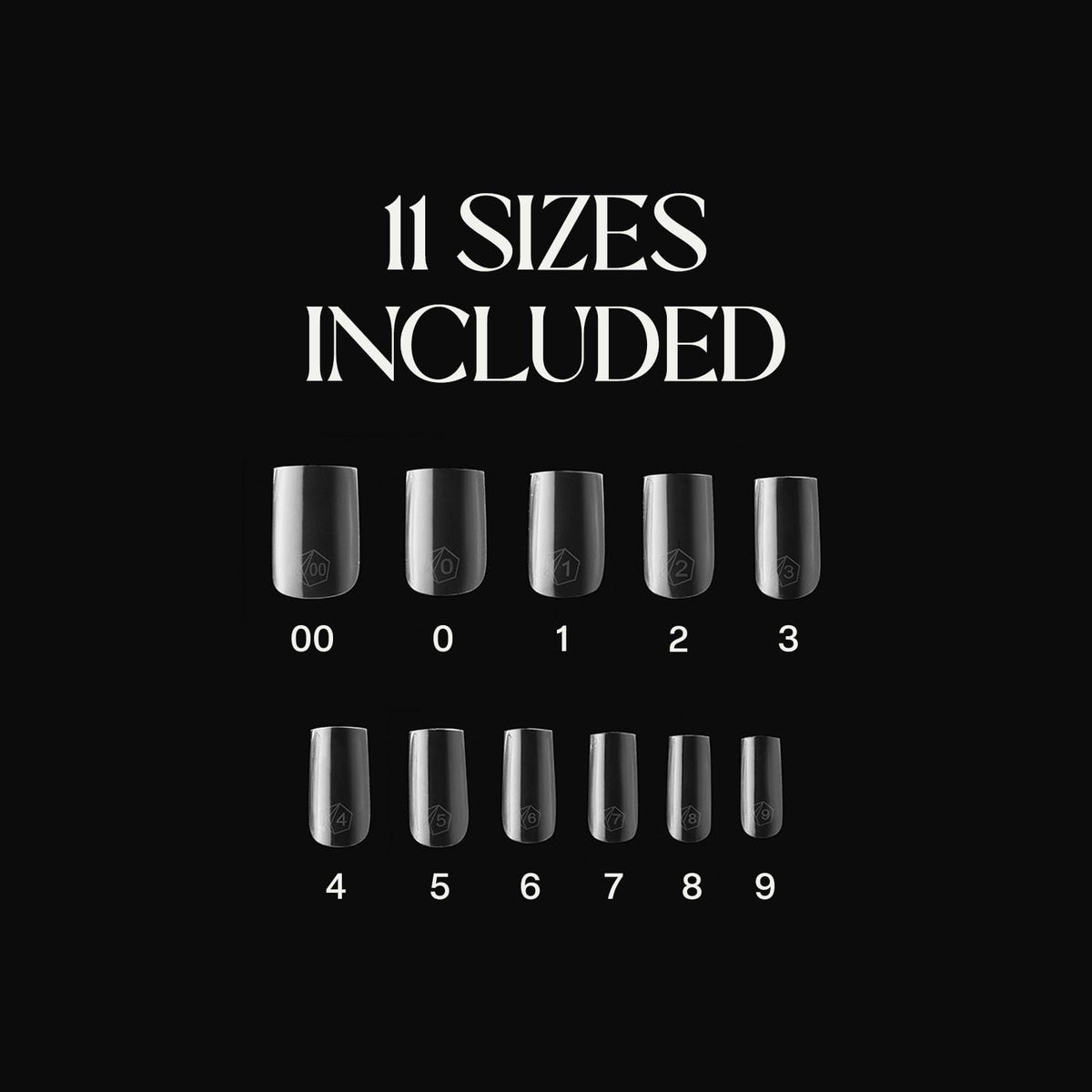 APRÉS size chart display with 11 sizes 00–9 for quick technician matching