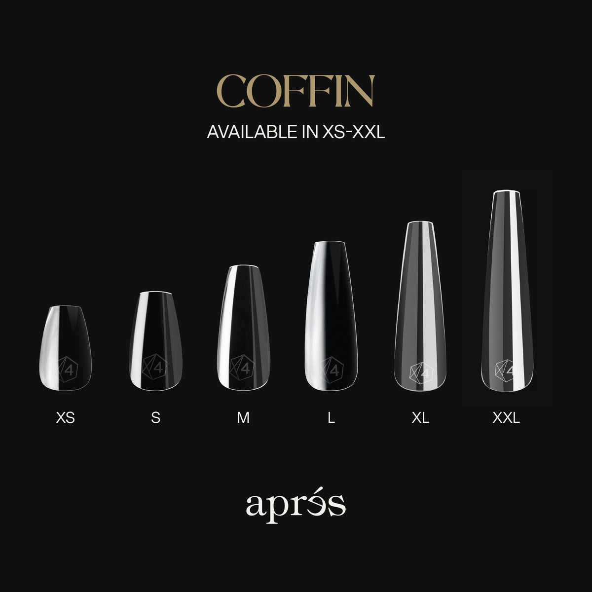 APRÉS array of all 14 sizes including half sizes for precise fit