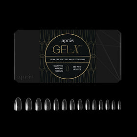 APRÉS box of Gel‑X almond tips showing packaging and quantity benefit